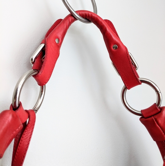 🌟HP🌟 🇪🇸 Puntotres Barcelona Red Leather Hobo Bag Made In Spain - Picture 8 of 8